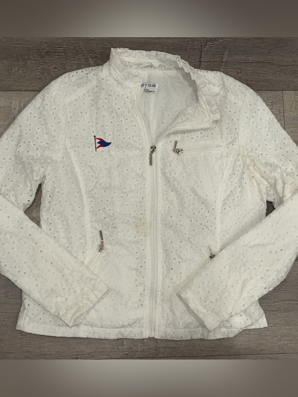 Coco Y Club White Eyelet Embroidered Zip Jacket Size M Nautical Preppy